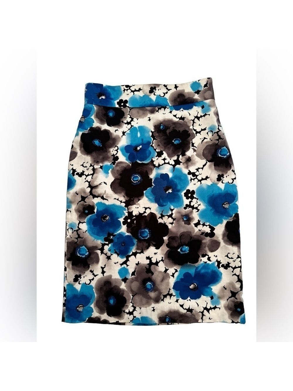 Paniz Fully Lined Floral Pencil Skirt Womens 4 Blue & Black Hidden Zipper